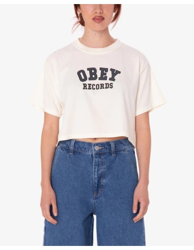 OBEY W COLLEGAITE RECORDS CROP TEE en stock